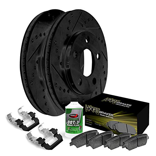 Image of Hart Brakes Rear Brakes and Rotors Kit |Rear Brake Pads| Brake Rotors and Pads| Ceramic Brake Pads and Rotors |Hardware Kit |fits 2014-2016 Kia Cadenza, 2015-2019 Hyundai Sonata