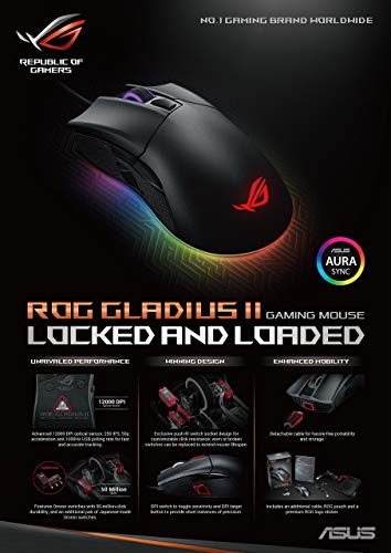 Asus Rog Gladius Ii Aura Sync Usb Wired Optical Ergonomic Gaming Mouse With Dpi Target Button (12000 Dpi) - Rog Gladius Ii (Renewed) #TOP6