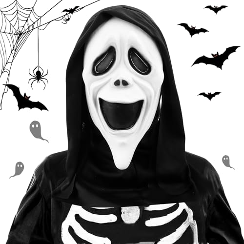 AKONE Ghostface maska na Halloween, maska z horrorem, maska z czaszką, maska na imprezę halloweenową, cosplay, maska duchowa, akcesoria do kostiumów maskaradowych, odpowiednia dla
