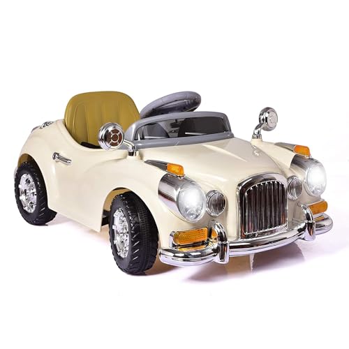 Image of Battery Operated Vintage Car for Kids, Ride on Toy with Music & Light | Baby Big Rechargeable Battery | Electric Car for Kids to Drive 2 to 5 Years Boy Girl (White)