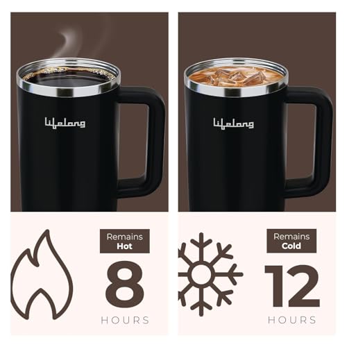 Image of Lifelong Double-Walled Vacuum Insulated Tumblers 1200ml | Set of 2 | Unbreakable Tritan Lids | Hot 8 Hrs Cold 12 Hrs | Durable Steel with Handle (LLTBRCB1)