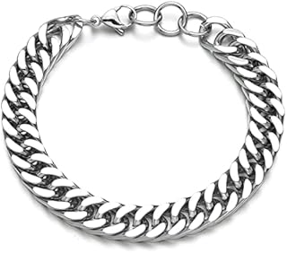 Men's Strong Antique, 11mm Men Cuban Chain Bracelet, 316L Stainless Steel Fashion Retro 21cm Titanium Steel Simple Six-sided Flat Denim Bracelet for Men