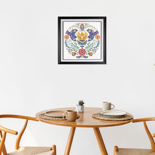 Image of FREEBLOSS 11CT Stamped Cross Stitch Kits Scandinavian Folk Art Cross Stitch Ornament Kits with Instructions Embroidery Needlepoint Kit for Wall Hanging Home Decor 17.7x17.7inch
