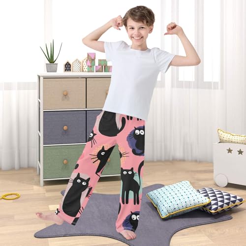 Cute Black Cats Boys Pants Boys Athletic Pants Long Pant for Boywith Pockets Wide-Leg Size 6-14Y 5