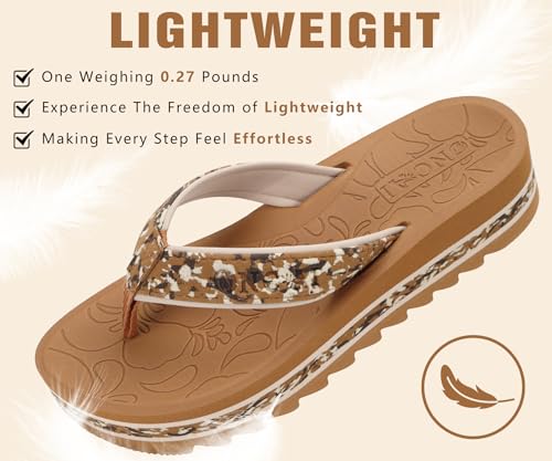Image of ONCAI Flip Flops for Women, Fashion Printed Platform Sandals Woman with Arch Support Yoga Mat Cushion, Lightweight Summer Beach Outdoor Chunky Non-Slip Rubber Soles US Size 5-11
