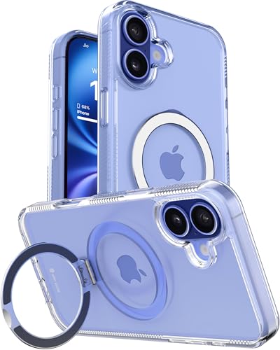 Image of eller sante Solarix Magpro Back Cover Case for iPhone 16 Plus with Magnetic Alloy Ring Metal Kickstand Camera Protector TPU Shockproof 10ft Drop Protection Compatible with Mag-Safe- Transparent