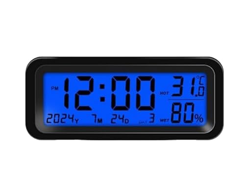 EffiFish Solar Powered Digital Car Dashboard Clock Temperature Display ，Auto Backlight Date LCD Monitor With Vibration Sensor