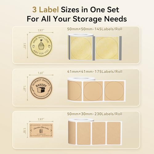 Image of NIIMBOT Thermal Label Tape 3 Rolls, Compatible with B1 /B2 /B21 /B31 Label Maker, Multi-Size Pack (50x50mm, 41x41mm, 50x30mm) for Baking, Cosmetics, Jars, Gifts, Logos & File Organization Stickers