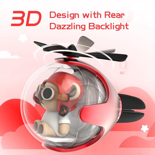 Image of Red Bear Car Air Freshener with 6-Color Auto Light Up & 4 Scented Pads - Light Fragrance, Decorative Auto Accessories,Cute Velentine's Day Small Gift