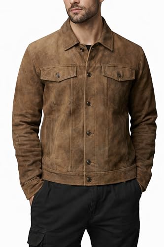 Image of LP-FACON Mens Western Style Trucker Suede Leather Jacket | Cowboy Jacket Collection