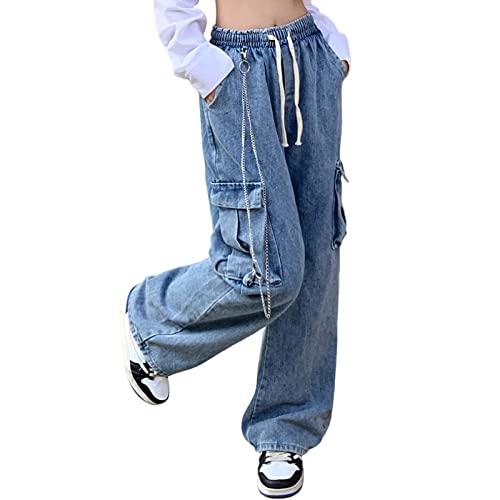 Baggy Jeans for Women High Waist Y2K Boyfriend Casual Loose Wide Leg Drawstring Cargo Pants with Pockets