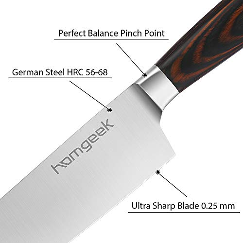 Homgeek Kitchen Chef’s Knife Set 8inch, 2 Piece Ultra Sharp Cutting Knife 8 inch Chef Knife & 7 inch Santoku Knife, German High Carbon Stainless Steel Knives with Ergonomic Handle for Home Restaurant