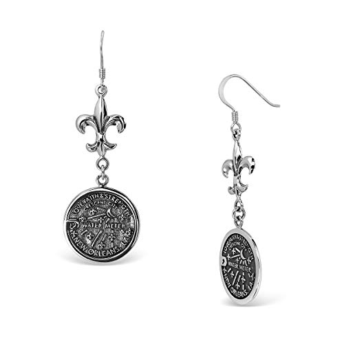 WithLoveSilver 925 Sterling Silver Fleur de lis + 18mm LA Water Meter Manhole Dangle Earrings