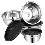 VERDANVERSE 4 Stück Teiliges Edelstahl Rührschüssel set mit Schwarzen Luftdichten Deckeln Rutschfestem Boden Stapelbar Vielseitig für Backen Kochen und Servieren Spülmaschinengeeignet