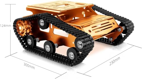 Image of Smart Robot Car Chassis Kit Full Metal Big Tank Chassis with 2WD Motors for Arduino Raspberry Pi Jetson Python DIY Smart Car Learning Kit (Gold 1, with Encoder Motor)