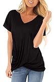 Summer Clothes for Women Plus Size Black Front Tie Knot T-Shirt 2XL