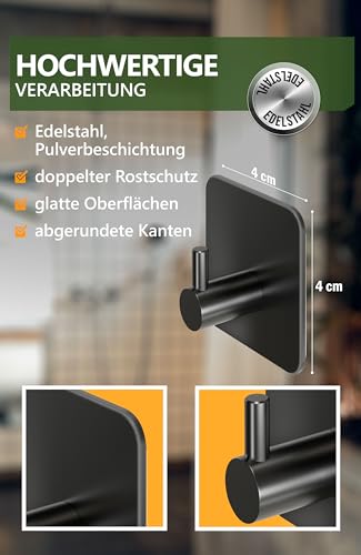 4smile Handtuchhalter ohne Bohren, 6er Set, Klassisch, Schwarz – Ansicht 5