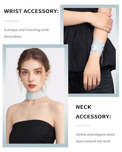 Choker Necklace for Women, Tulle Sheer Pearl Neck Scarf Light Soft Fashion Scarves Neckerchief3