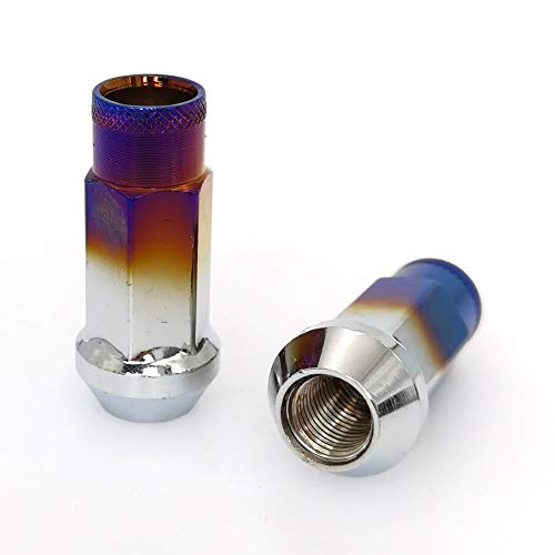 Image of Lug Nuts M12x1.25 Open End Wheel Nuts,Taper Acorn Seat, Forged Locknut Racing Nut 20 Set 2 Pieces Total 22 Pieces and 1 Nut Socket Key (Red-Blue M12 x P1.25)