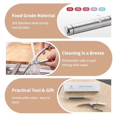 ADORAMBLING Conjunto de descascador e ferramenta de desvejar camarão, descascador multifuncional de