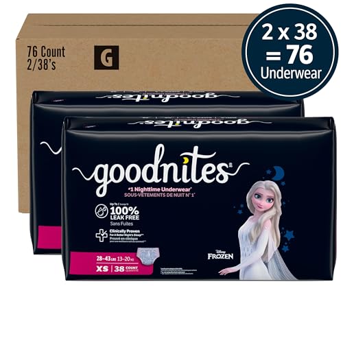 Image of GoodNites Girls Nighttime Underwear, Size Extra Small, 76 Ct, 2 Packs of 38