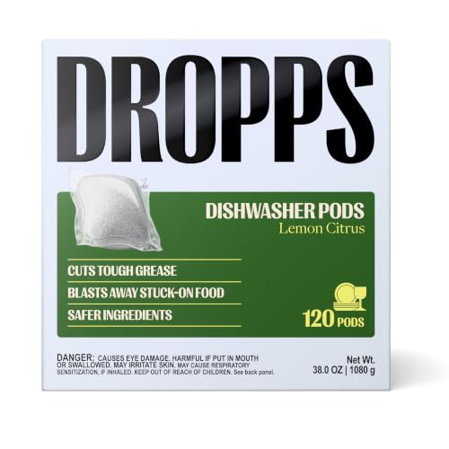 Dropps UltraWash Dishwasher Detergent Pods, Lemon Citrus (120 Ct) - Cuts Grease & Stuck-On Food | Sparkling Dishes & Glasses | Residue-Free | Clean Ingredients | No Pre-Rinse | Plastic Free Packaging