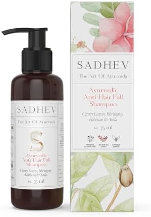 SADHEV Ayurvedic Anti-Hairfall Shampoo | Reduces Hair Fall & Promotes Hair Growth | Strengthens Roots with Bhringraj, Amla, Curry Leaf & Hibiscus | Natural, Vegan & Chemical-Free | For Men & Women | 75ml