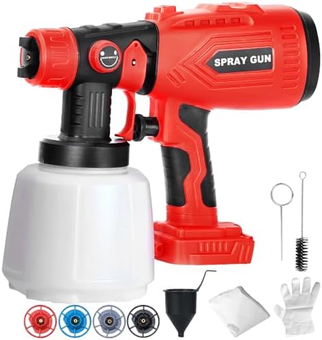 Cordless Paint Sprayer Compatible with Milwaukee 18V Battery(Tool Only) 200W HVLP Paint Gun, 3 Spray Patterns & 4 Size Nozzles for Cabinets,Walls,Furniture,House Painting