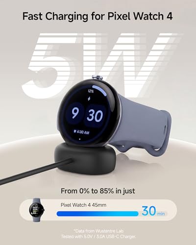 Image of Charger for Google Pixel Watch 4, 5W Fast Replacement Charging Dock Cable for Pixel Watch 4 (41mm /45mm) Black