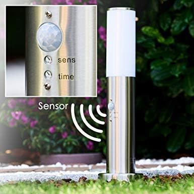 hofstein Outdoor lamp Caserta with motion sensor, modern base lamp made of stainless steel and plastic discs, path lighting 45 cm, garden lamp with E27 fitting, garden lighting IP44, without light bulbs photo 2