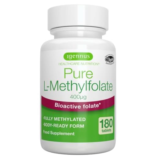 Folato L-Metilfolato puro 400 mcg, forma attiva di acido folico/vitamina B9,180 piccole compresse, integratore adatto alla gravidanza, una al giorno - Igennus