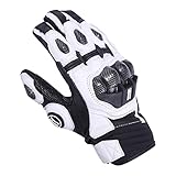Harssidanzar Motorcycle Gloves for Mens Womens,Genuine Leather Full Finger Motorbike Riding Powersports Knuckle Protection Road Racing Gloves KM046,White/Black,Size XXL