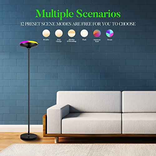 Bulbeats Smart Rgbw Floor Lamp, 24W 2400Lm Bright Torchiere Floor Lamp Works With Alexa Google Home, Wifi App Control Tall Standing Lamp 2700-6500K Dimmable Color Changing For Living Room, Bedroom #TOP5