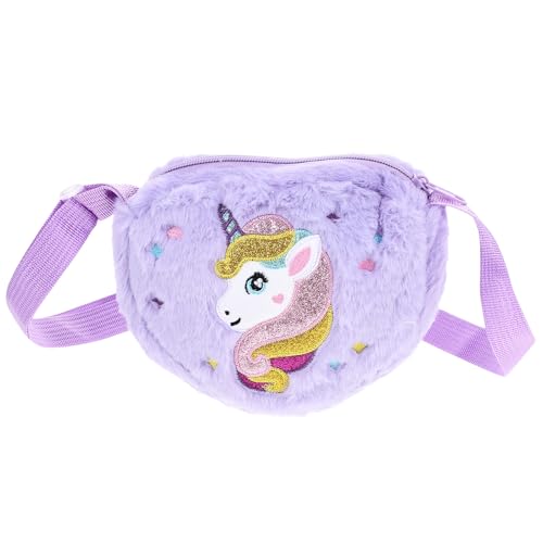 Bolso de unicornio para niña, bandolera de felpa púrpura POPETPOP suave y práctica