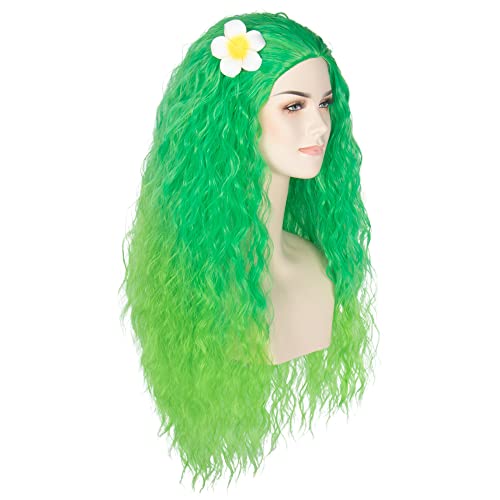 Unisex Women 80Cm Long Curly Dark Brown Hair Halloween Cosplay Costume Wig For Girl (Gradient Green) #TOP3