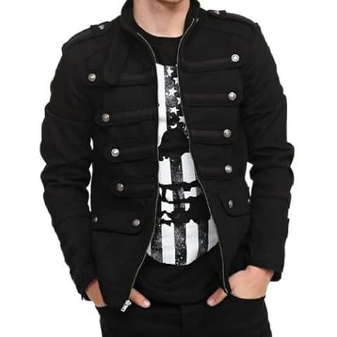 Darkrock MILITARY VINTAGE GOTH BAND ROCK GOTHIC JACKET COAT HEAVY METAL PUNK (Small, Black) Cover