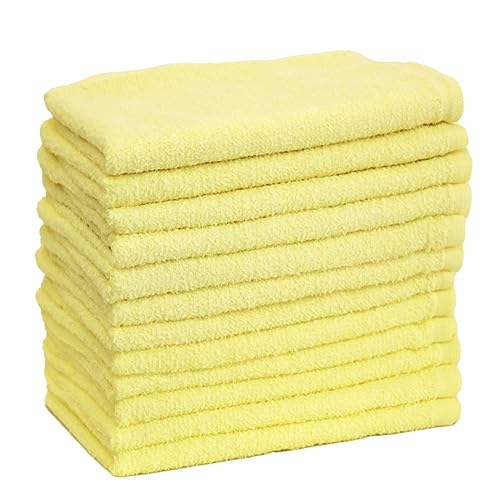 カラーフェイスタオル 200匁 12枚セット 34×86cm 無地 コットン 綿100% 家庭用 業務用 まとめ買い 使い勝手の良い薄手タオル (イエロー)