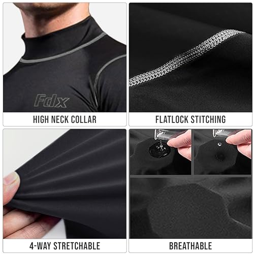FDX Men’s Thermal Compression Base Layer Top, Breathable, Lightweight, Winter Long Sleeve Shirt, Quick Dry, Warm, Body Fit, Underwear Mock Neck for Running, Gym, Workout, Fitness, Training, Exercise - Image 4