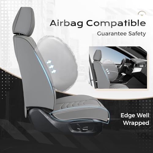 Image of Coverado Car Seat Covers, Gray Front Seat Covers, 2 Pack Luxury Faux Leather Seat Covers for Cars, Waterproof Car Seat Protector Car Seat Cushion, Universal Automotive Seat Covers Fit for Most Cars