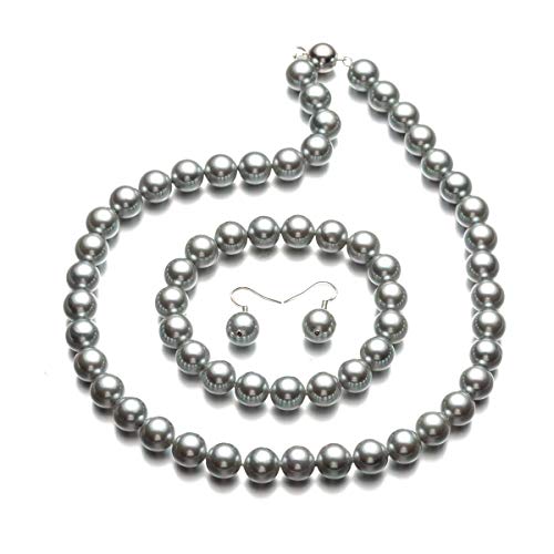 LUREME® Fashion Style Pearl Elastic Necklace Bracelet Dangle Earring Set-Grey (09000649-4)