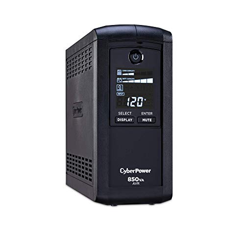 CyberPower CP850AVRLCD Intelligent LCD UPS System, 850VA/510W, 9 Outlets, AVR, Mini-Tower