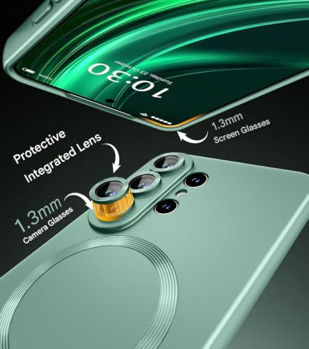 Image of DIZORO Compatible with Samsung S26 Ultra Case, Compatible with MagSafe, Matte Luxury Metallic Luster Flexible TPU Wireless Charging Shockproof Case with Lens Camera Protector Back Cover (Green)