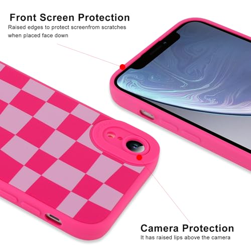 Image of ZIYE for iPhone XR Case Hot Pink Grids Plaid Checkerboard Pattern