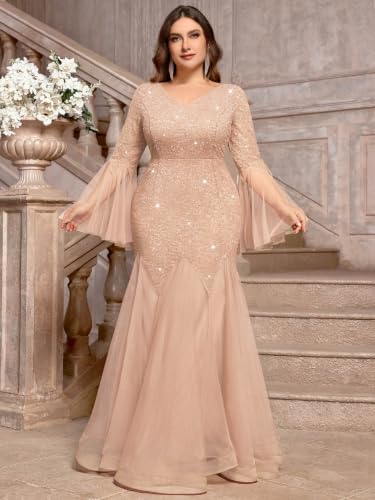 Image of MISSMAY Women's Plus Size Formal Evening Gowns Sequin Mermaid Tulle Dresses