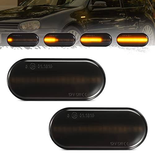 Partsam 2Pcs Sequential Smoke Lens Amber Side Marker Turn Signal Light Assembly Replacement For Golf4 Mk4 Gti R32 Jetta Passat B5 Lupo Polo Fox T5 18-2835 Smd T10 Plug Dynamic Led Side Marker Lights #TOP24