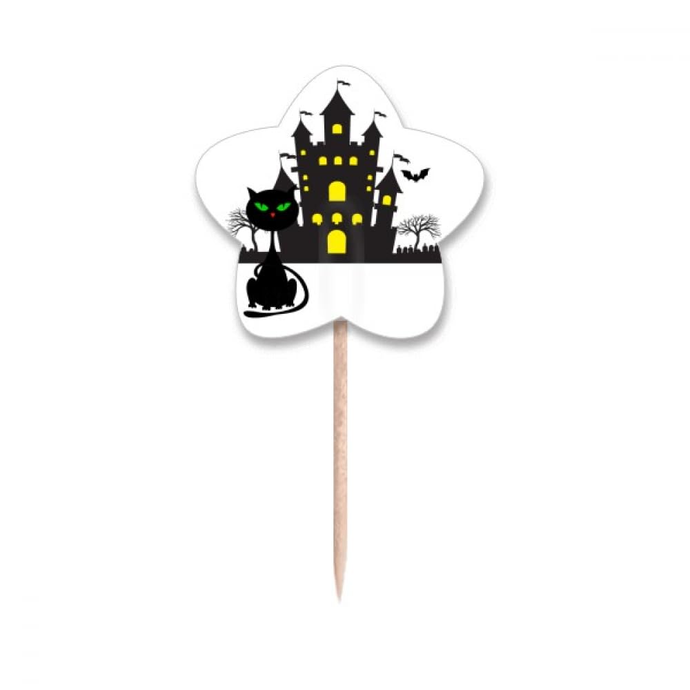 Cure-dents drapeaux Halloween avec étoiles et château sombre pour décoration gâteau