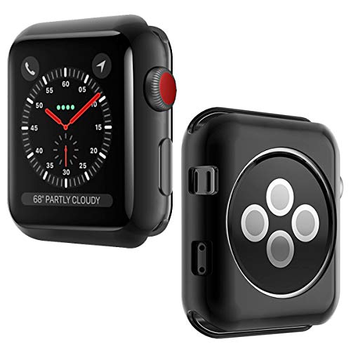 MYECOGO Compatible Apple Watch Series 3 Case 38mm [2 Pack] iWatch 3 All-around Soft TPU Protective Bumper Cover Case for 2017 Apple Watch series 3 and Series 2 38mm TPU Black