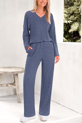 PRETTYGARDEN 2 Piece Sets for Women Fall 2025 Soft Comfy Lounge Long Sleeve Pajamas Set Knit Postpartum Pj Outfits Clothing
