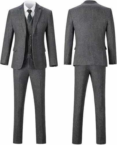 3 Pieces Tweed Herringbone Men's Suits Slim Fit, Tweed Vintage Blazer Vest Pants for Men for Groom Tuxedos Prom2