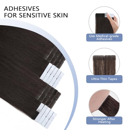 Image of COOKAYU Invisible Tape in Hair Extensions Human Hair Darkest Brown